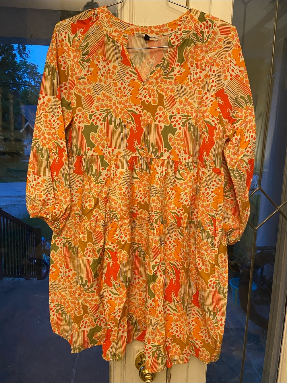 Michelle McDowell Floral Tiered V-Neck Dress in Orange and Green S